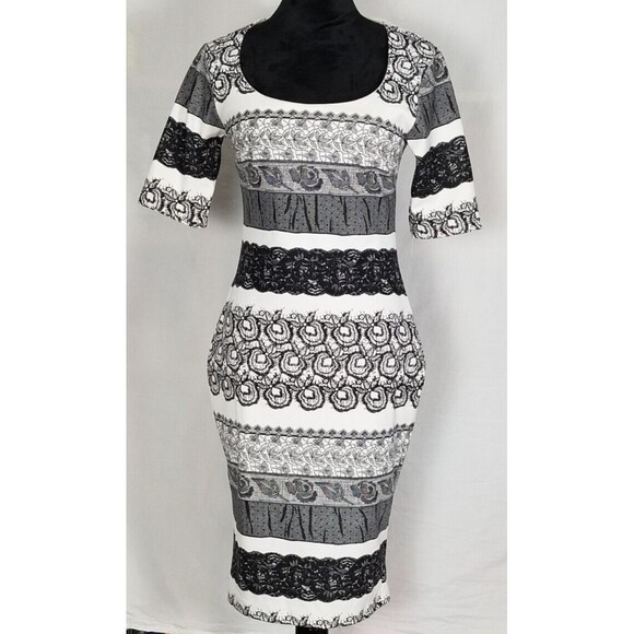 NWT - Kardashian Kollection Dress size L Bodycon Tattoo Style Vegas Black White - Picture 12 of 15